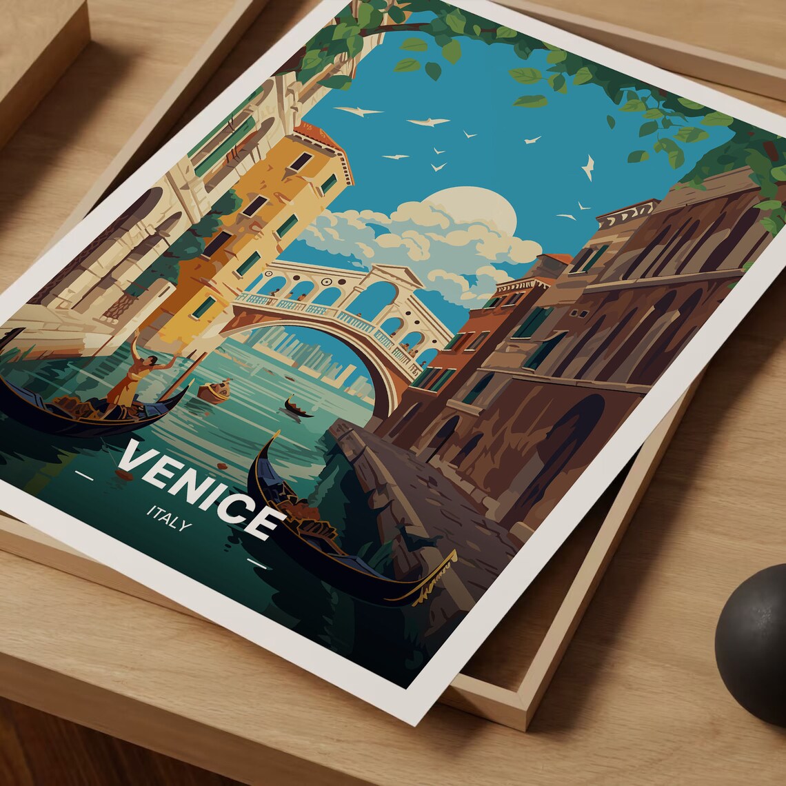 Venice Italy Rialto Bridge Gondolas Grand Canal Travel Poster - Image 3