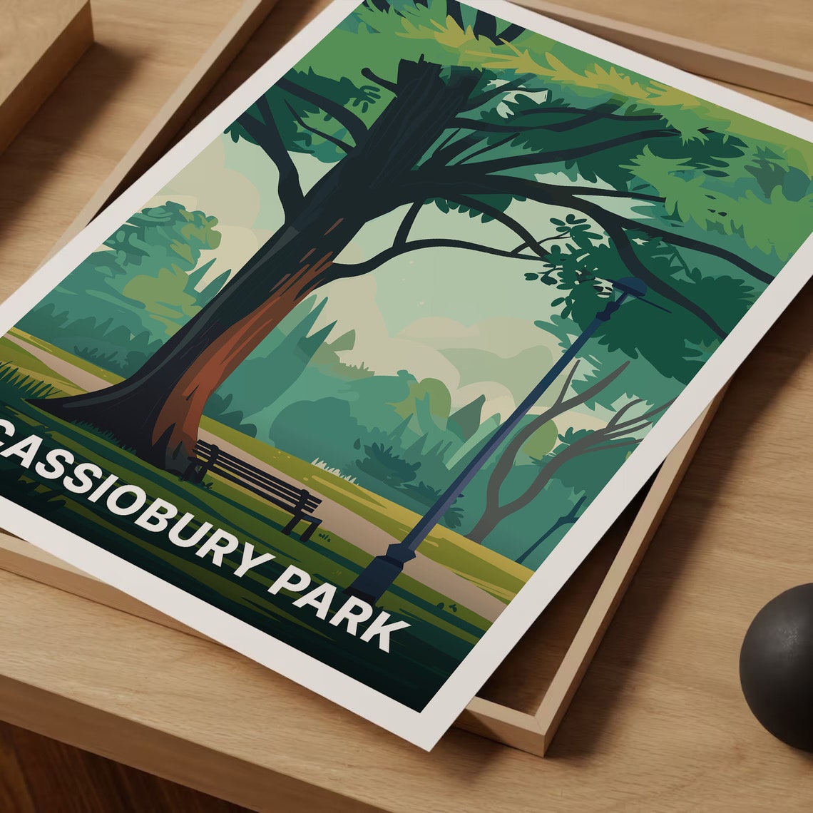Cassiobury Park Big Tree Bench Green Park Scene Illustrated Poster - Image 3