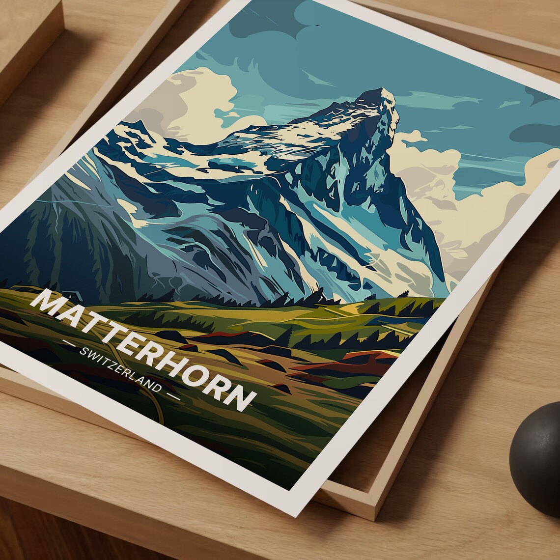 Matterhorn Switzerland Snowy Peak Alpine Valley Vintage Travel Poster - Image 3