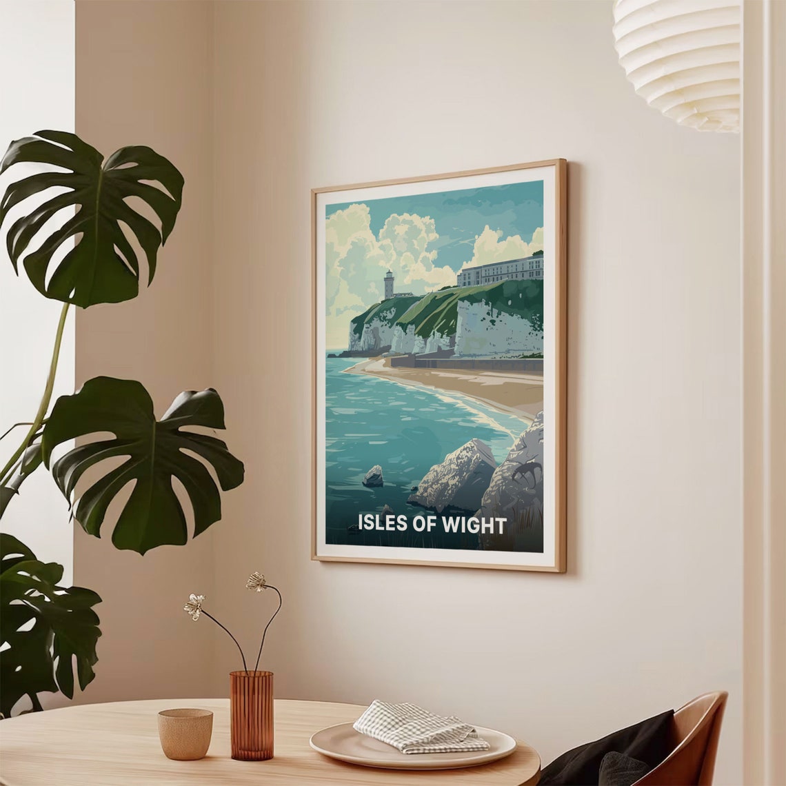 Isle of Wight Poster White Cliffs Lighthouse Beach Seaside Retro Art - Image 2