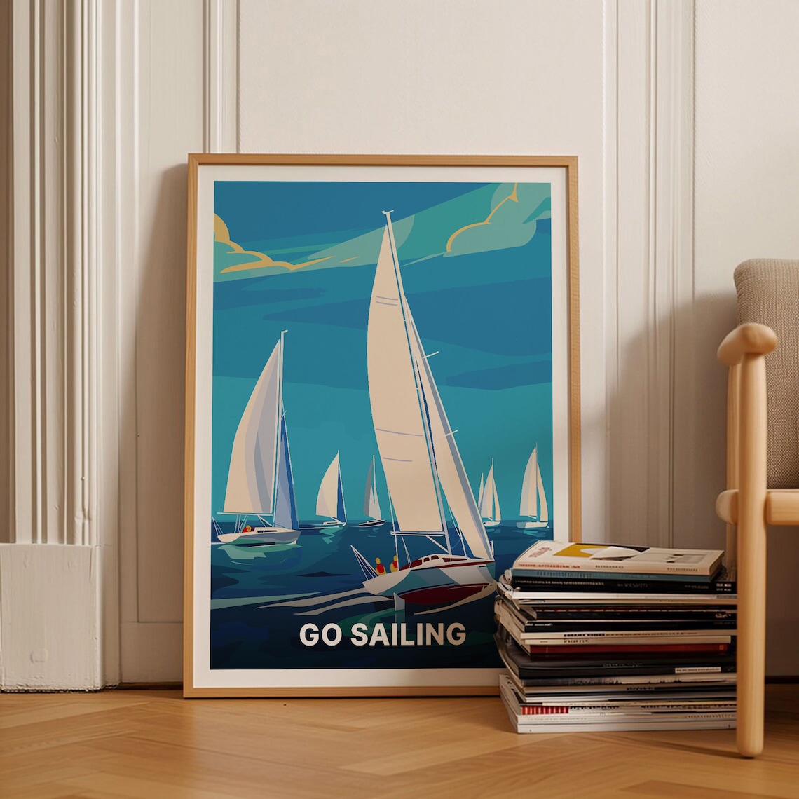 Vintage Sailing Travel Poster, Nautical Adventure Decor