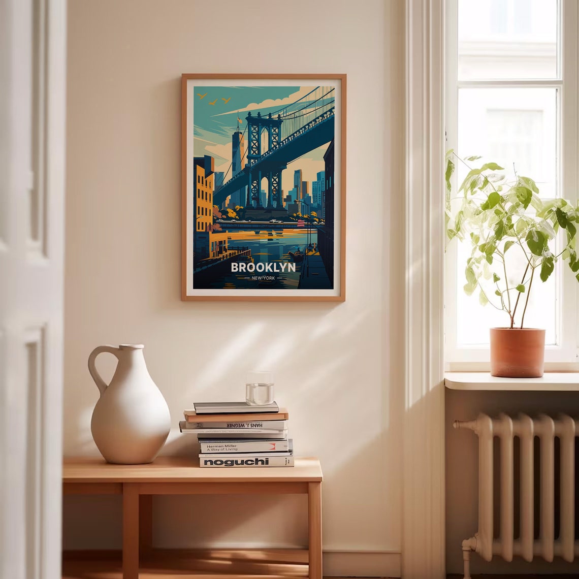 Brooklyn New York Suspension Bridge Skyline River View Travel Poster - Image 4