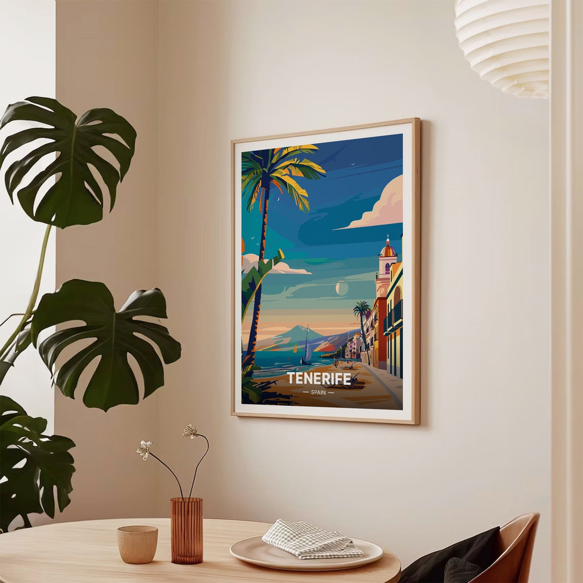 Tenerife Spain Poster Beach Palm Trees Mount Teide Sunset Art - Image 2