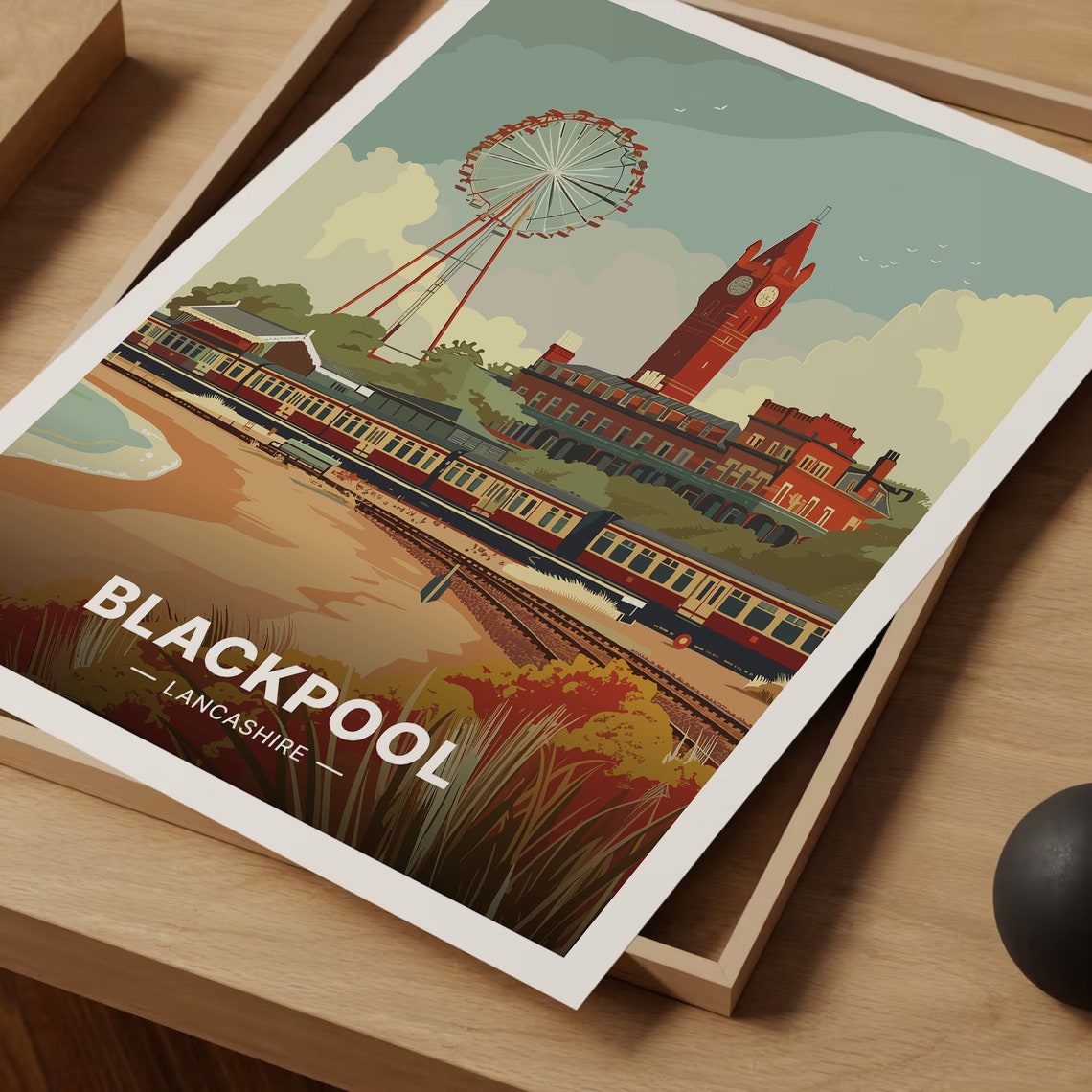 Blackpool Lancashire Seaside Ferris Wheel Vintage Travel Poster - Image 3