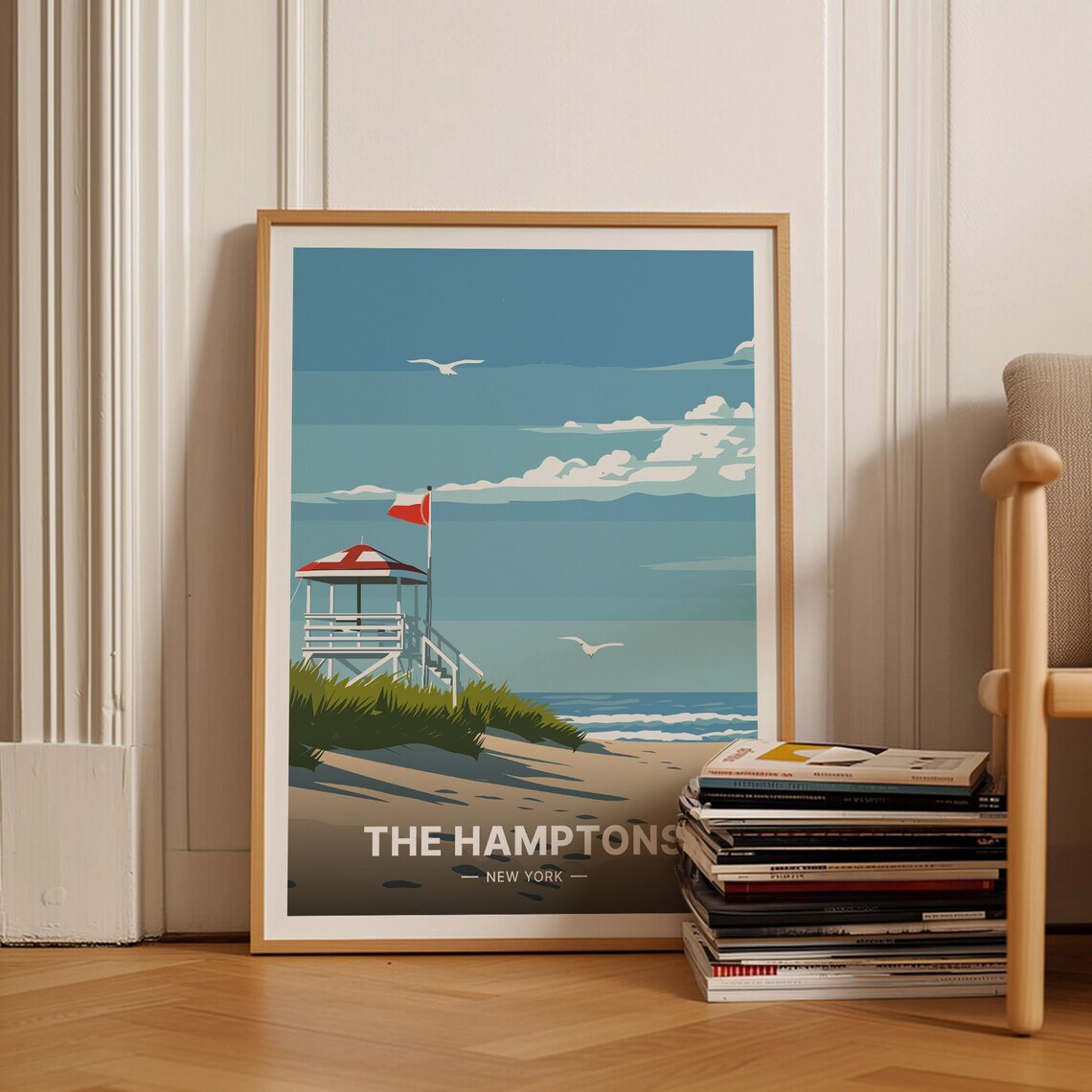 Hamptons Travel Poster, New York Beach Wall Art