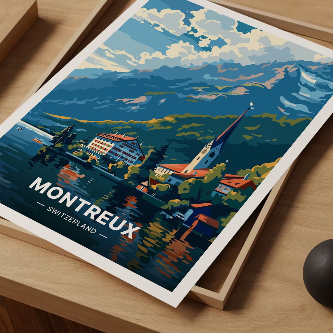 Switzerland Travel Poster, Montreux Swiss Alps Decor - Image 3