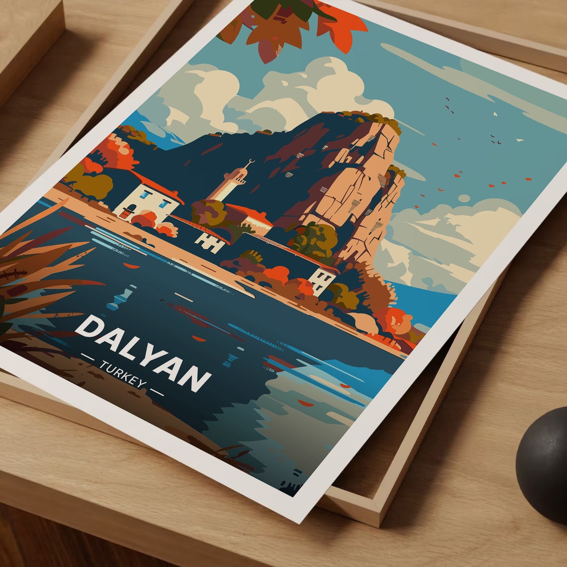 Dalyan Turkey Rock Cliff Waterfront Houses Coast Vintage Travel Poster - Image 3