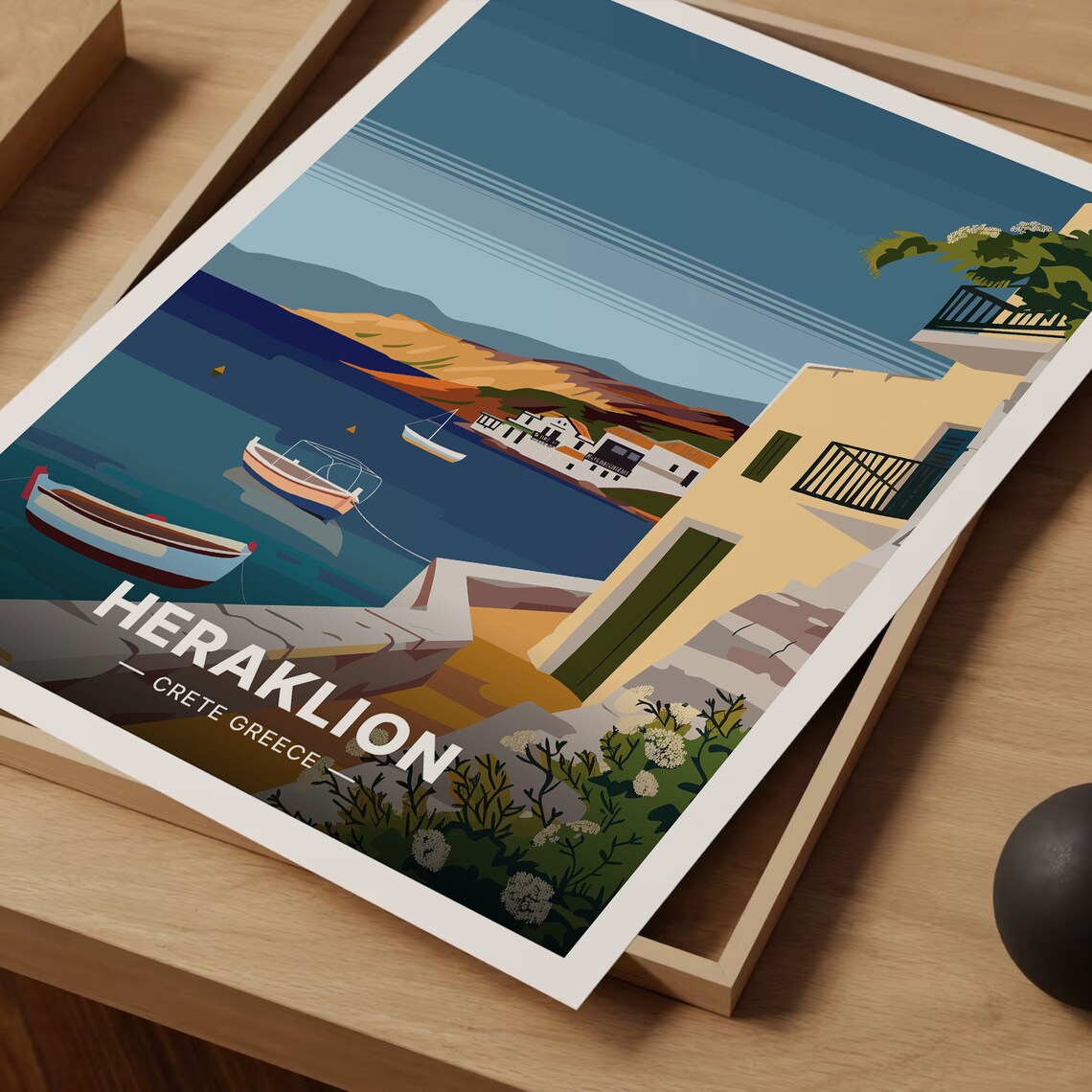Heraklion Crete Greece Harbor Boats Village Vintage Travel Poster - Image 3