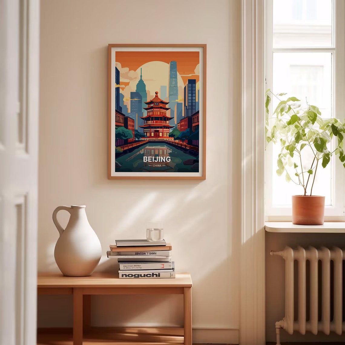 Beijing Pagoda Temple Old City Skyline Sunset Retro Travel Poster - Image 4