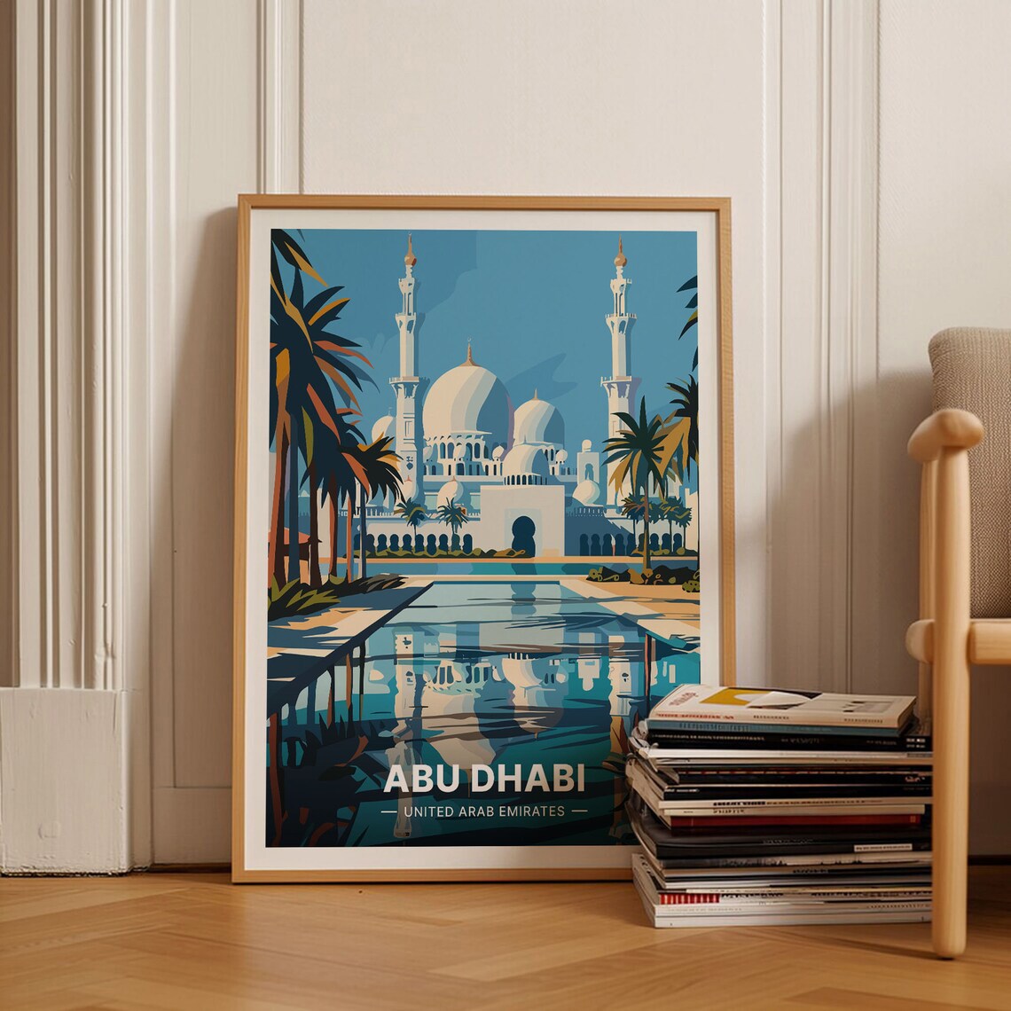 Abu Dhabi Cityscape Travel Poster, United Arab Emirates