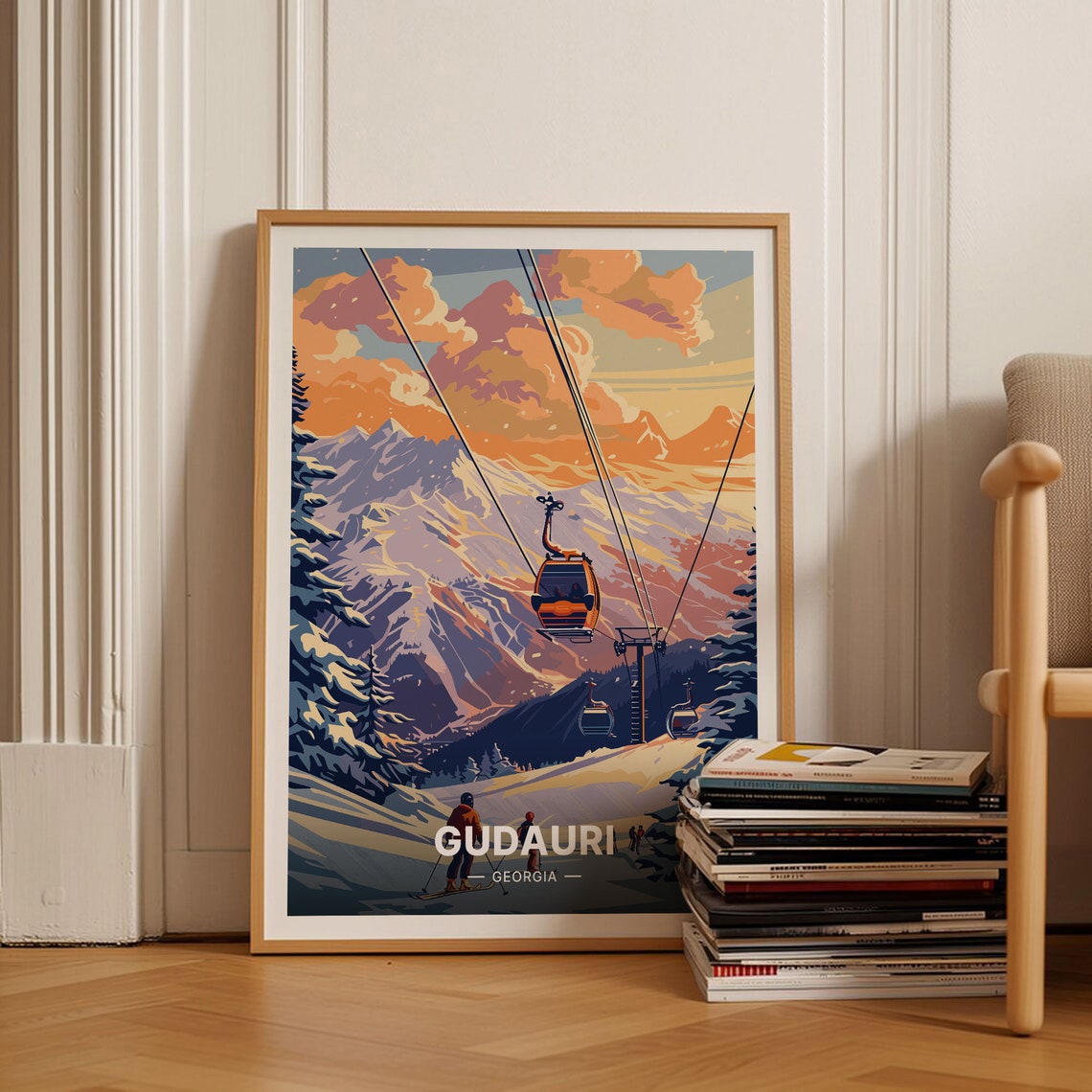 Gudauri Georgia Ski Resort Cable Cars Snowy Peaks Winter Travel Poster