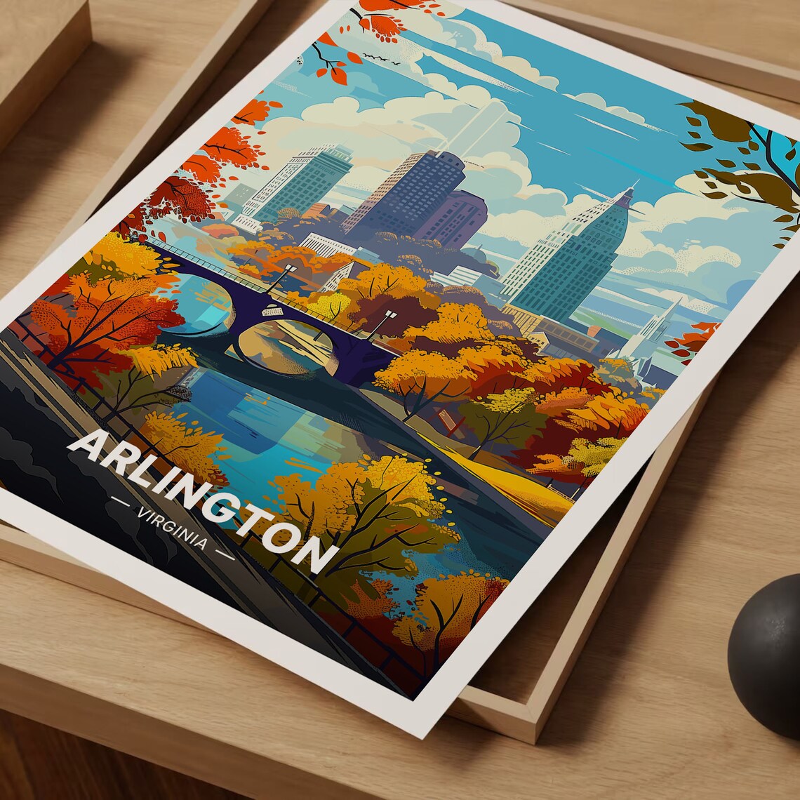 Arlington Virginia Autumn City Skyline River Vintage Travel Poster - Image 3