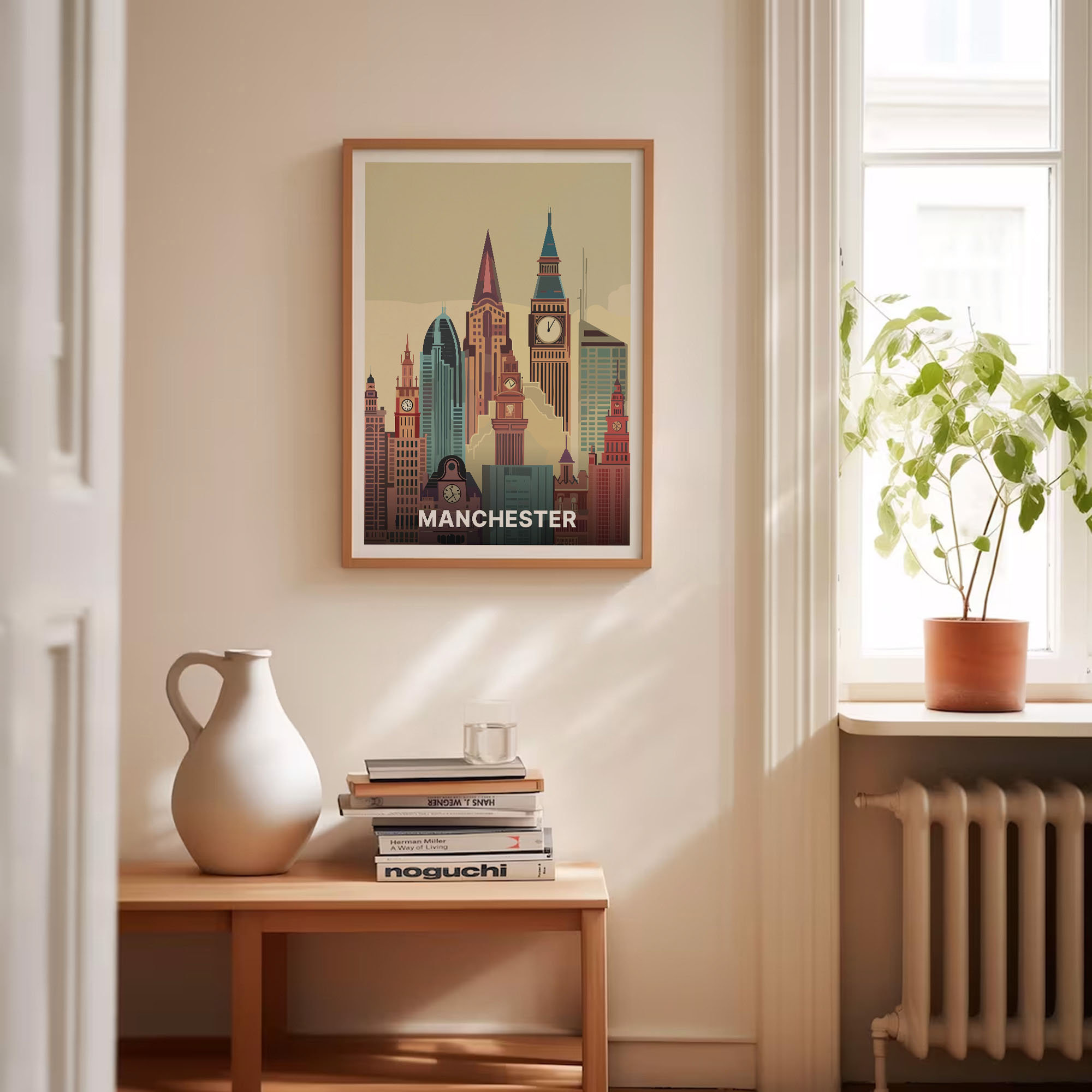 Manchester England Vintage Travel Poster Stylized Skyline Clock Tower Art - Image 4