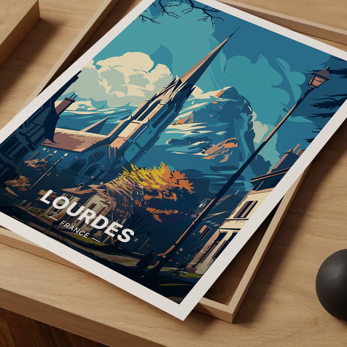 Lourdes France Pyrenees Church Spire Mountain Sanctuary Travel Poster - Image 3