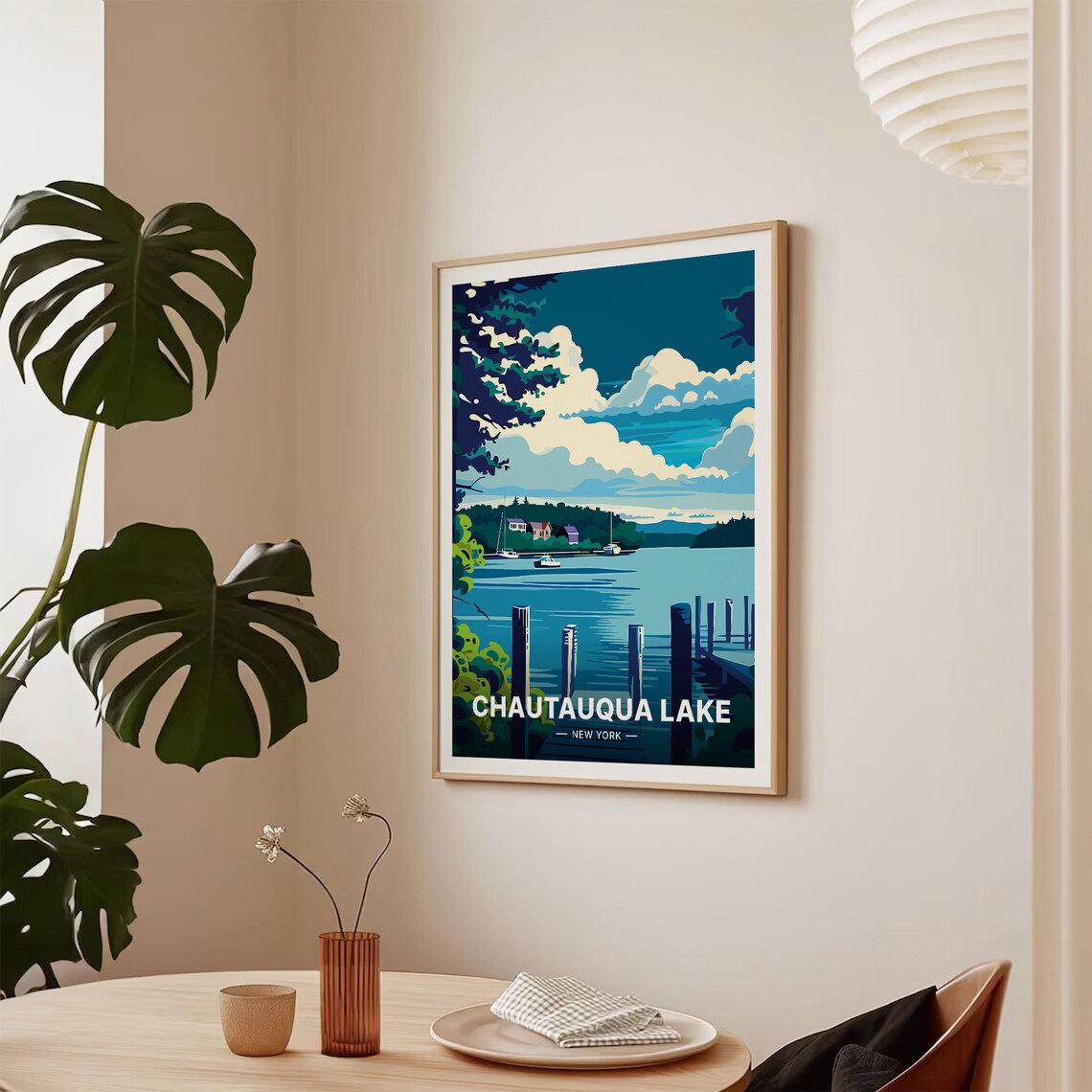 Chautauqua Lake New York Sailboats and Piers Vintage Travel Poster - Image 2