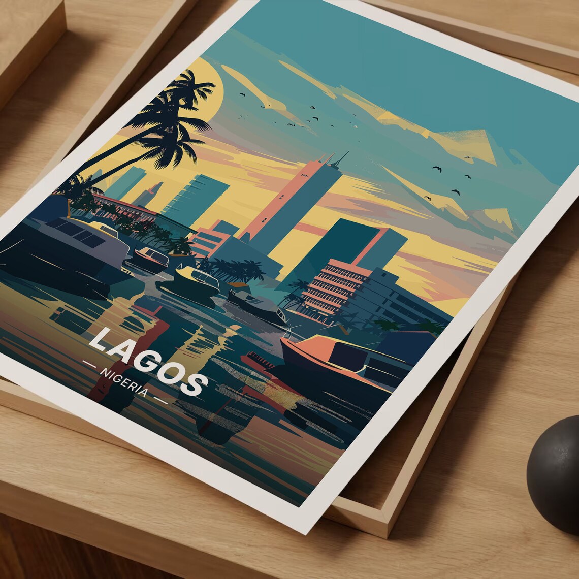 Lagos Nigeria Marina Skyline Sunset Vintage City Travel Poster - Image 3