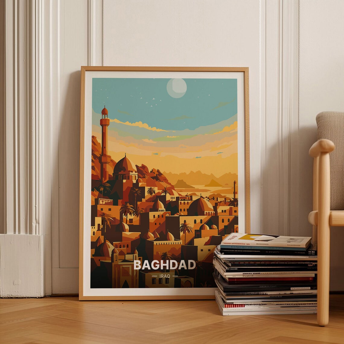 Baghdad Iraq Golden Old City Domes Minaret Sunset Art Poster