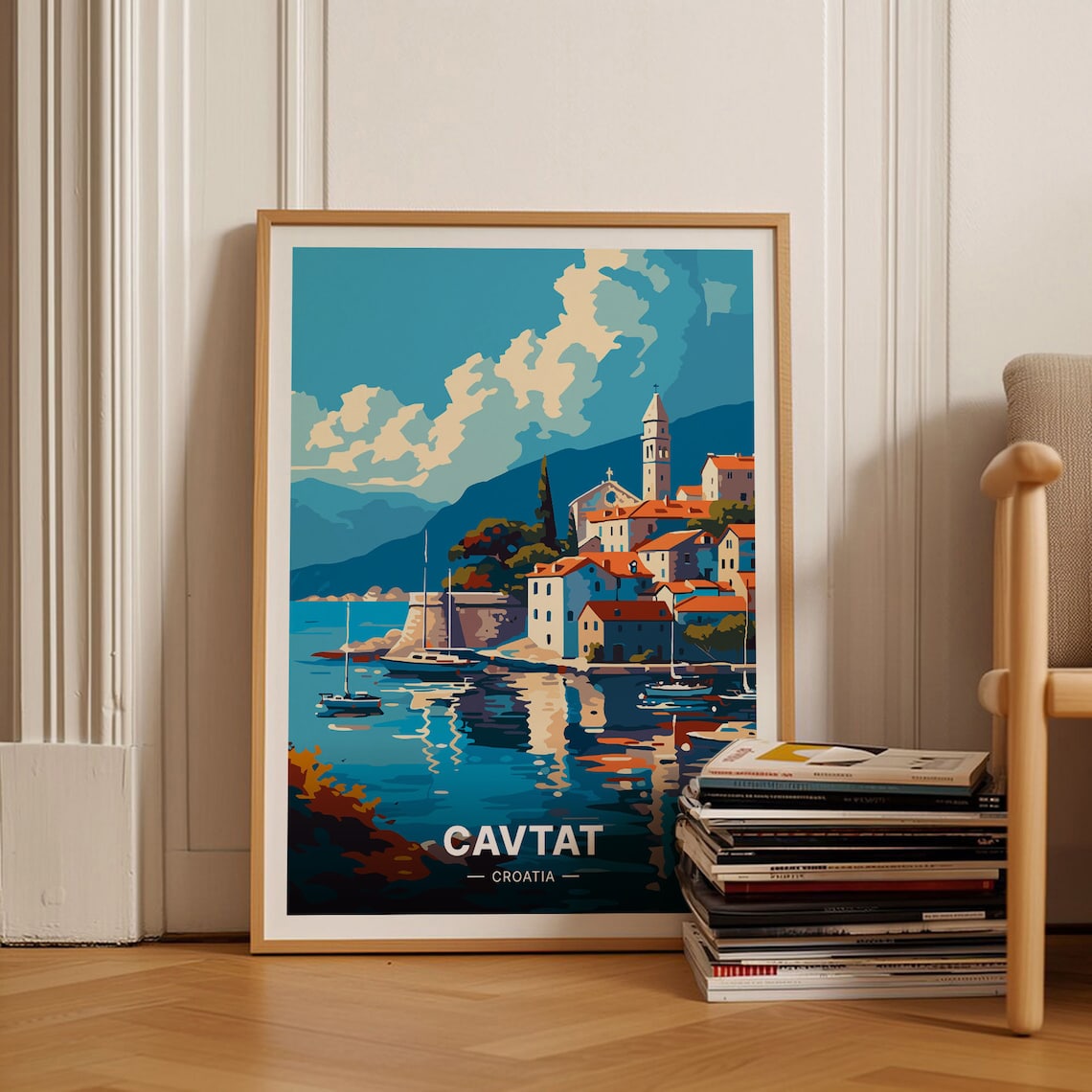 Cavtat Croatia Harbor Boats Waterfront Vintage Travel Poster