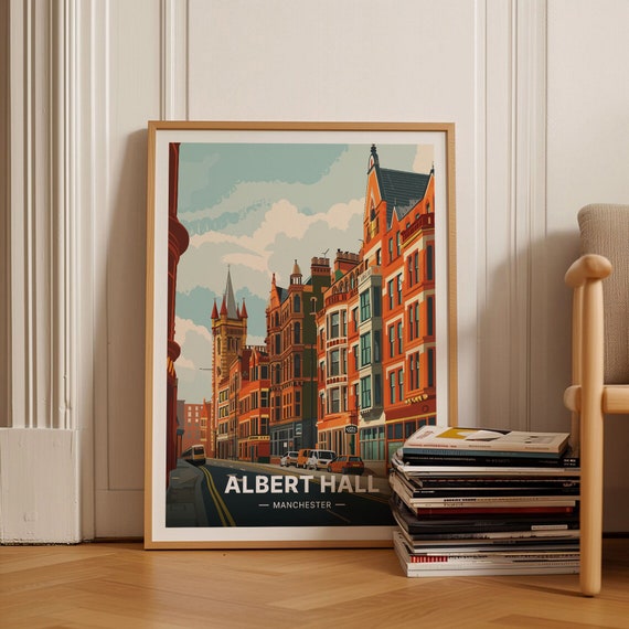 Manchester Travel Poster Albert Hall Band On The Wall Festival Scene Art Spinningfields Architecture Decor C20 1769
