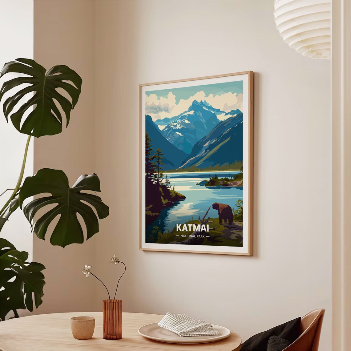 Katmai National Park Alaska Brown Bear Lakeside Mountain Poster - Image 2