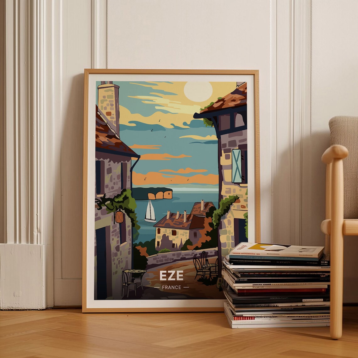 Eze France Medieval Village Street Sea View Riviera Travel Poster
