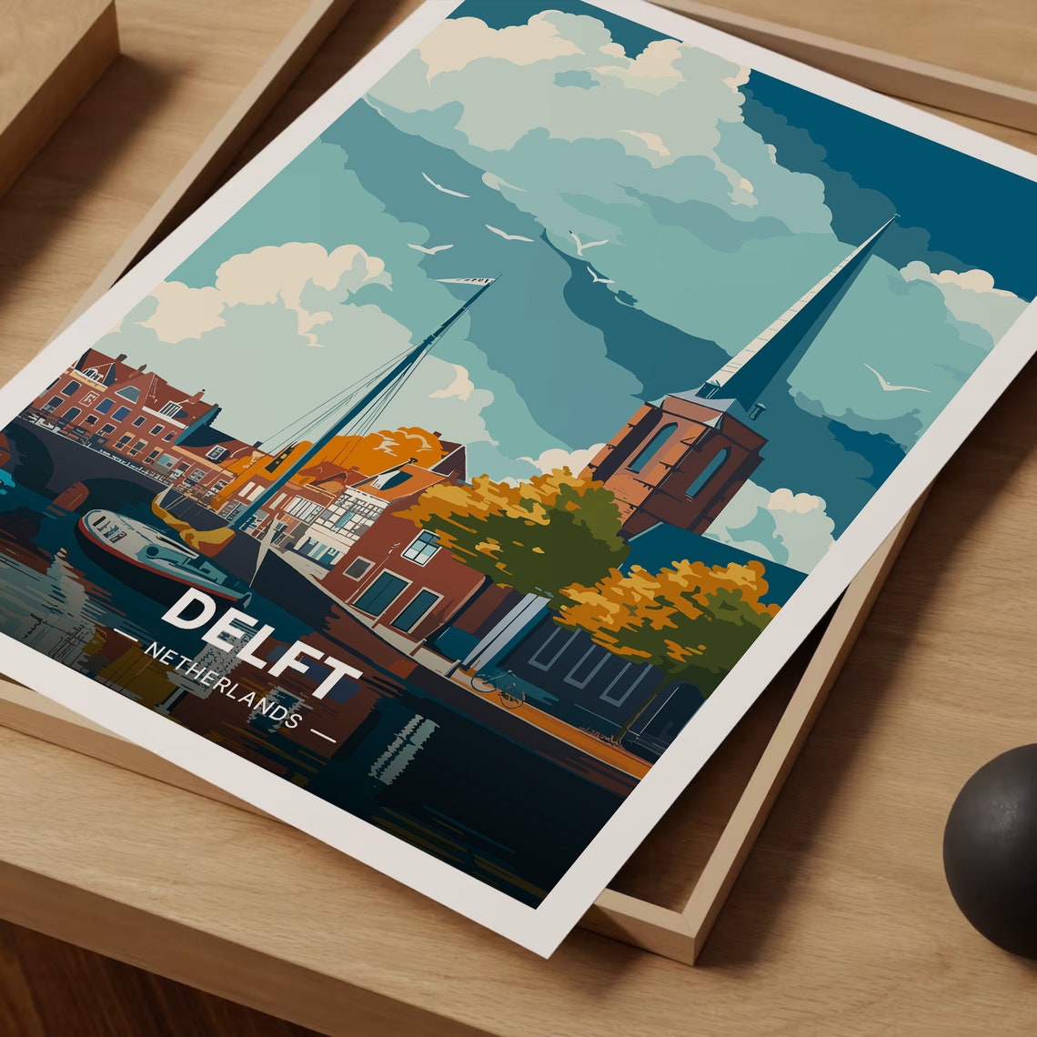 Delft Netherlands Canal Church Spire Historic Harbor Town Poster - Image 3