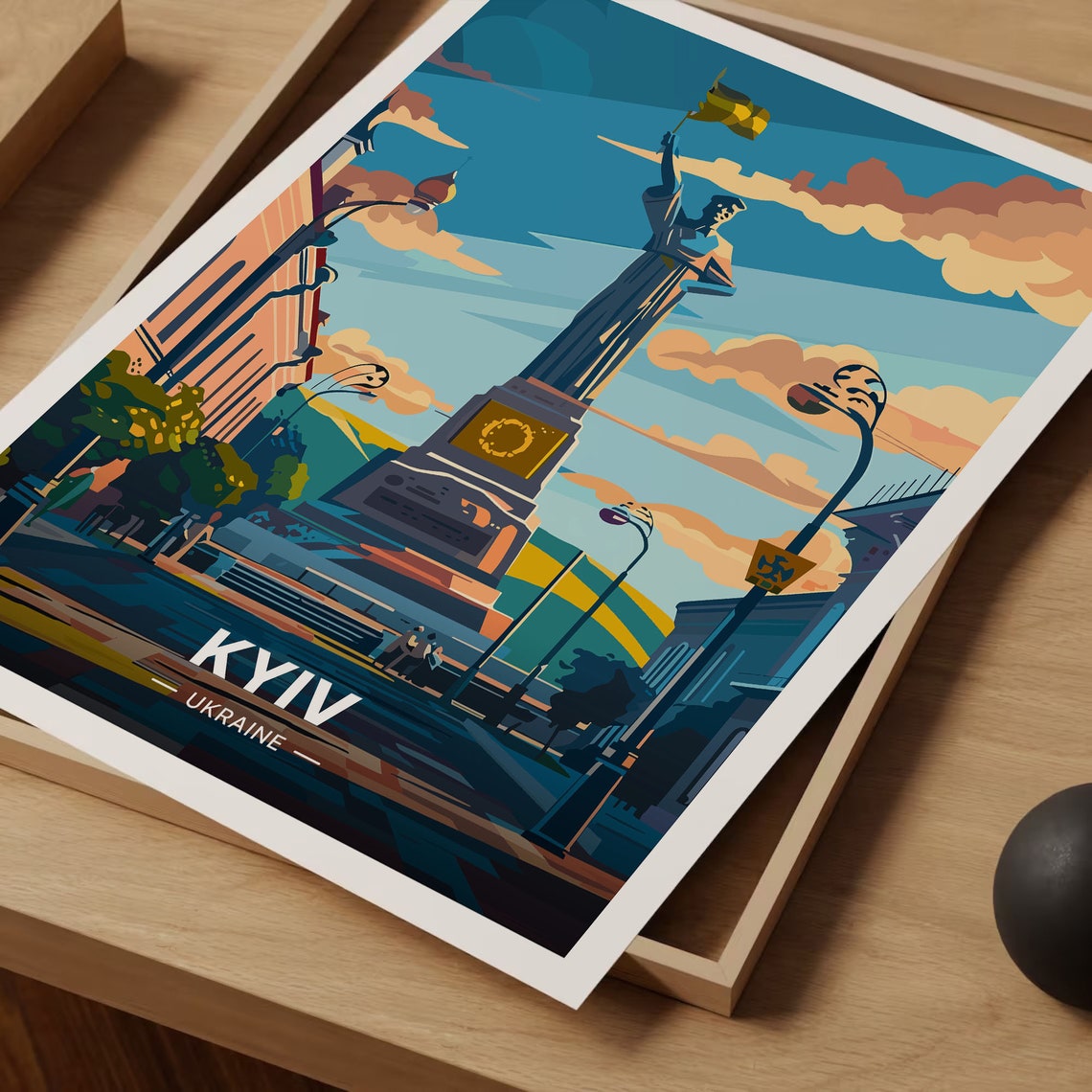 Kyiv Ukraine Bold Monument Flag City Avenue Sunset Travel Poster - Image 3
