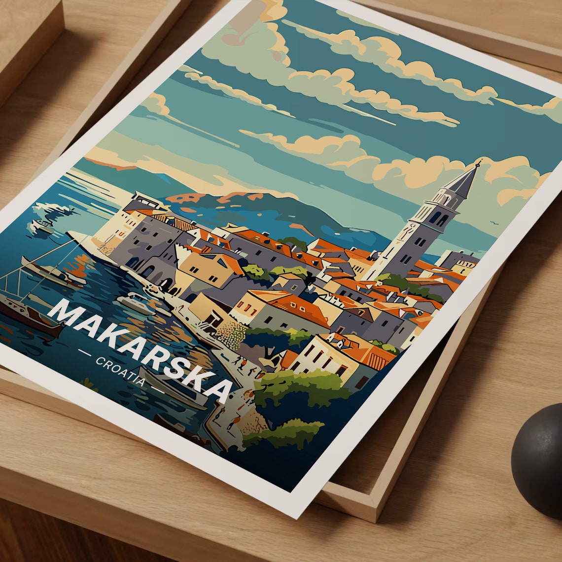 Makarska Croatia Harbor Bell Tower Dalmatian Coast Travel Poster - Image 3