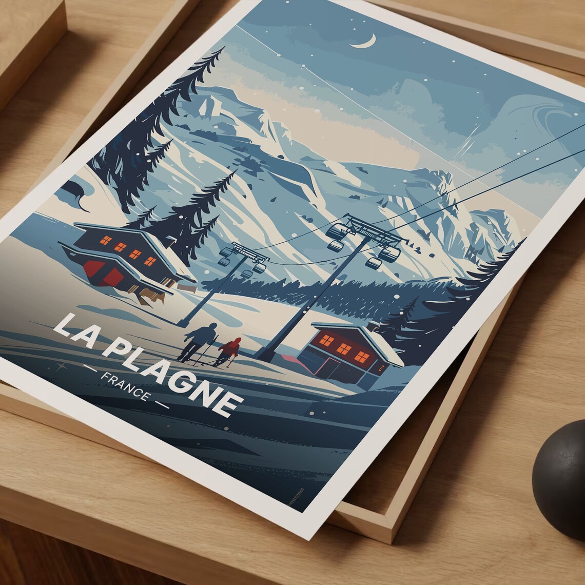La Plagne France Ski Resort Gondolas Moonlit Slopes Travel Poster - Image 3