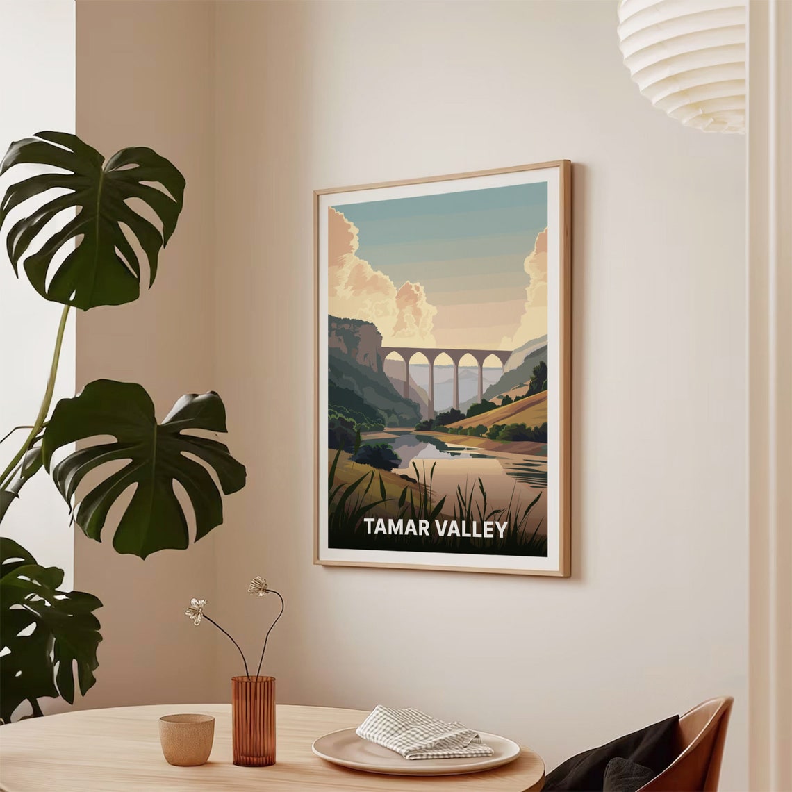 Tamar Valley River Viaduct Cliffs Sunset Landscape Travel Poster - Image 2