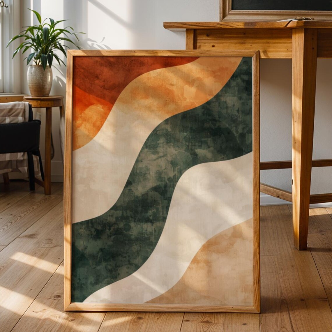Abstract Emerald Green Mid-Century Modern Art Print