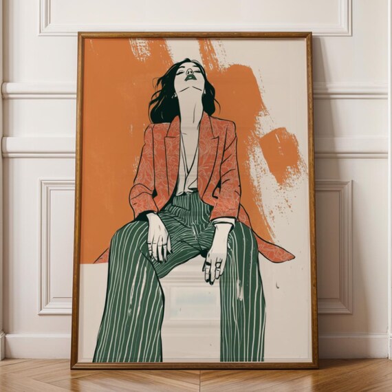Modern Woman Orange Blazer Fashion Illustration Emerald Art Print