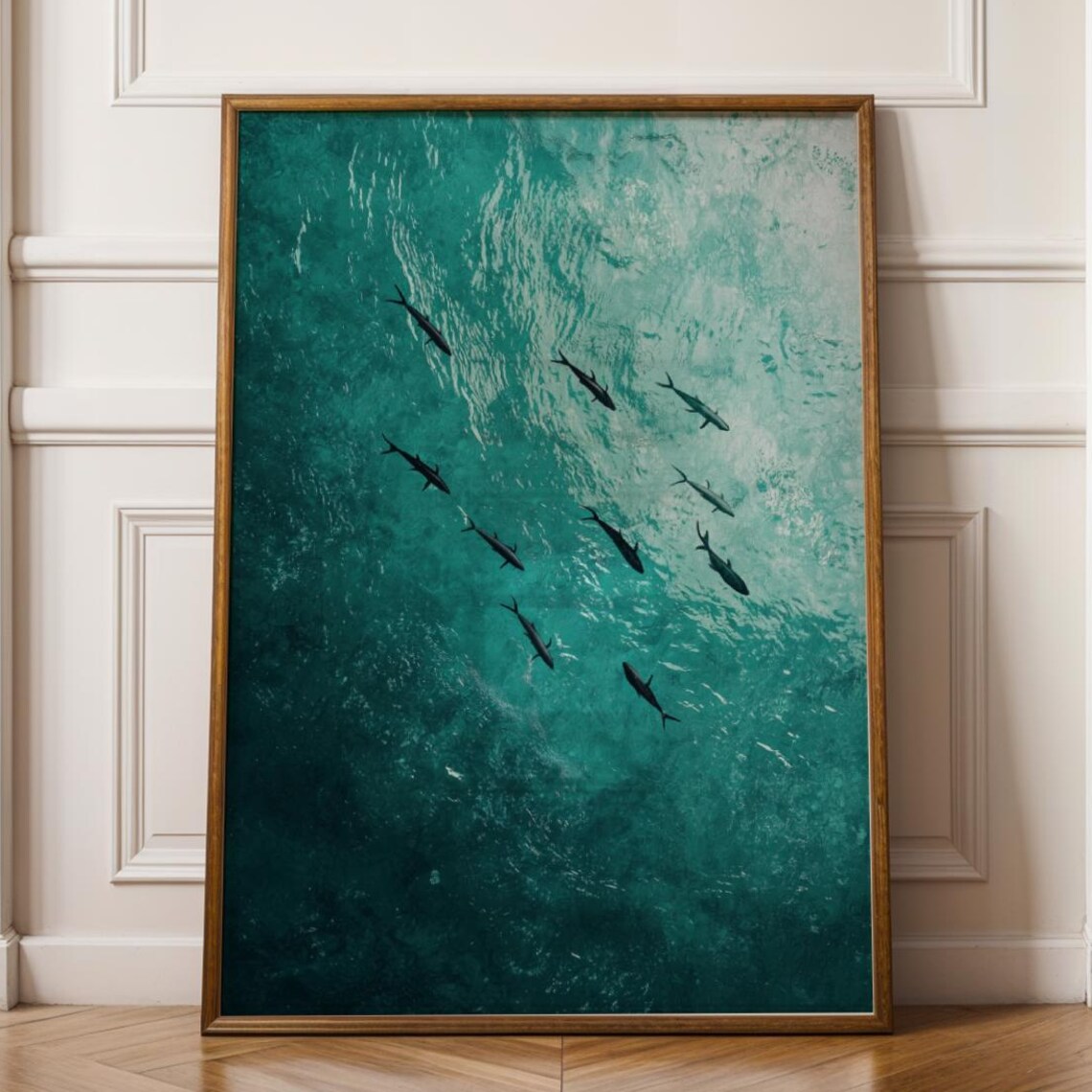 Turquoise Fish Swimming Abstract Art Print Coastal Home Decor
