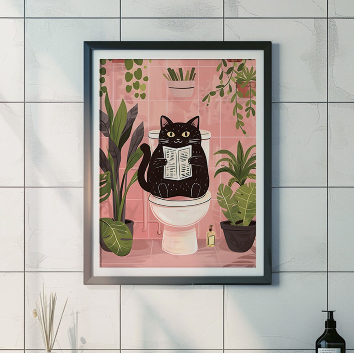 Bathroom Cat Reading Newspaper Vintage Cat Art Print - Image 3