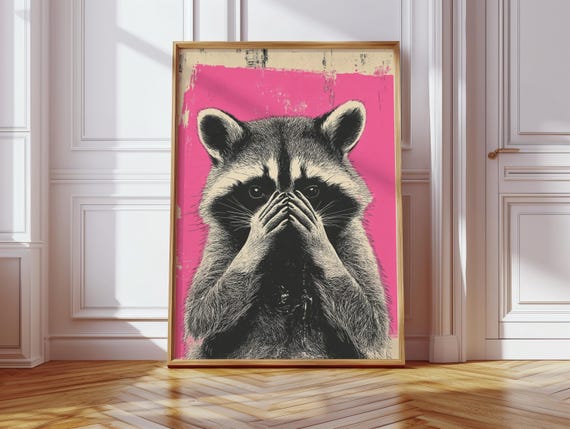 Funny Raccoon Bathroom Print Pink Animal Humor Wall Art