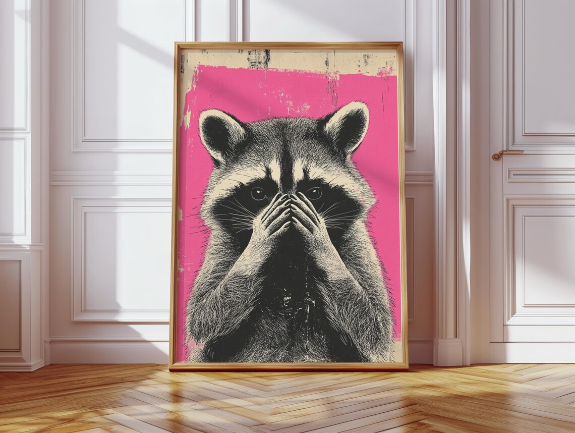 Funny Raccoon Bathroom Print Pink Animal Humor Wall Art
