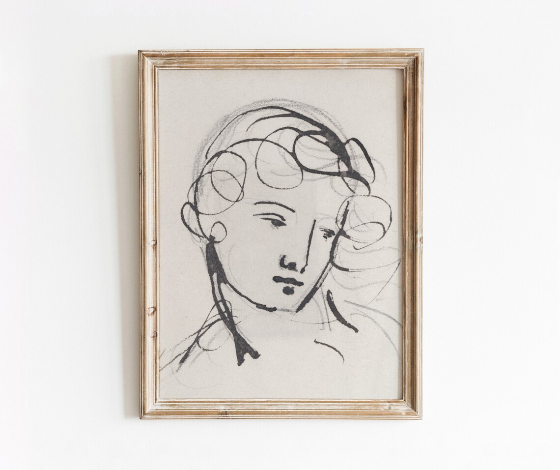 Vintage Visage Ink Portrait Sketch Art Print