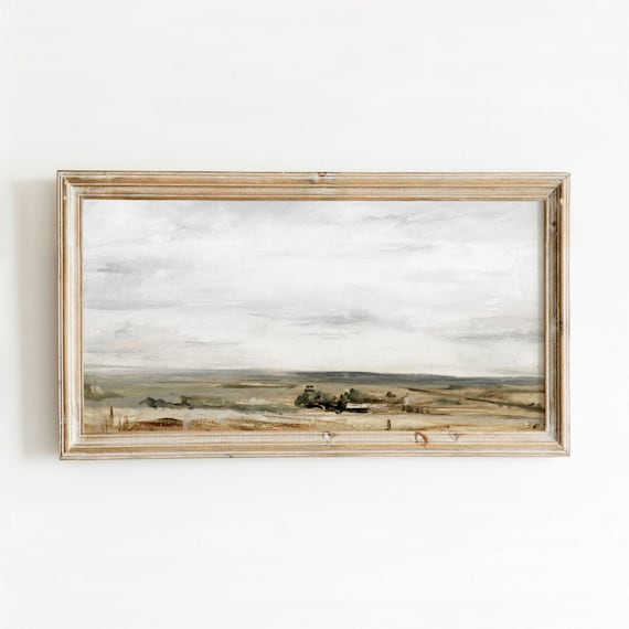 Looking East Vintage Desert Landscape Painting Minimal Neutral Artwork 730