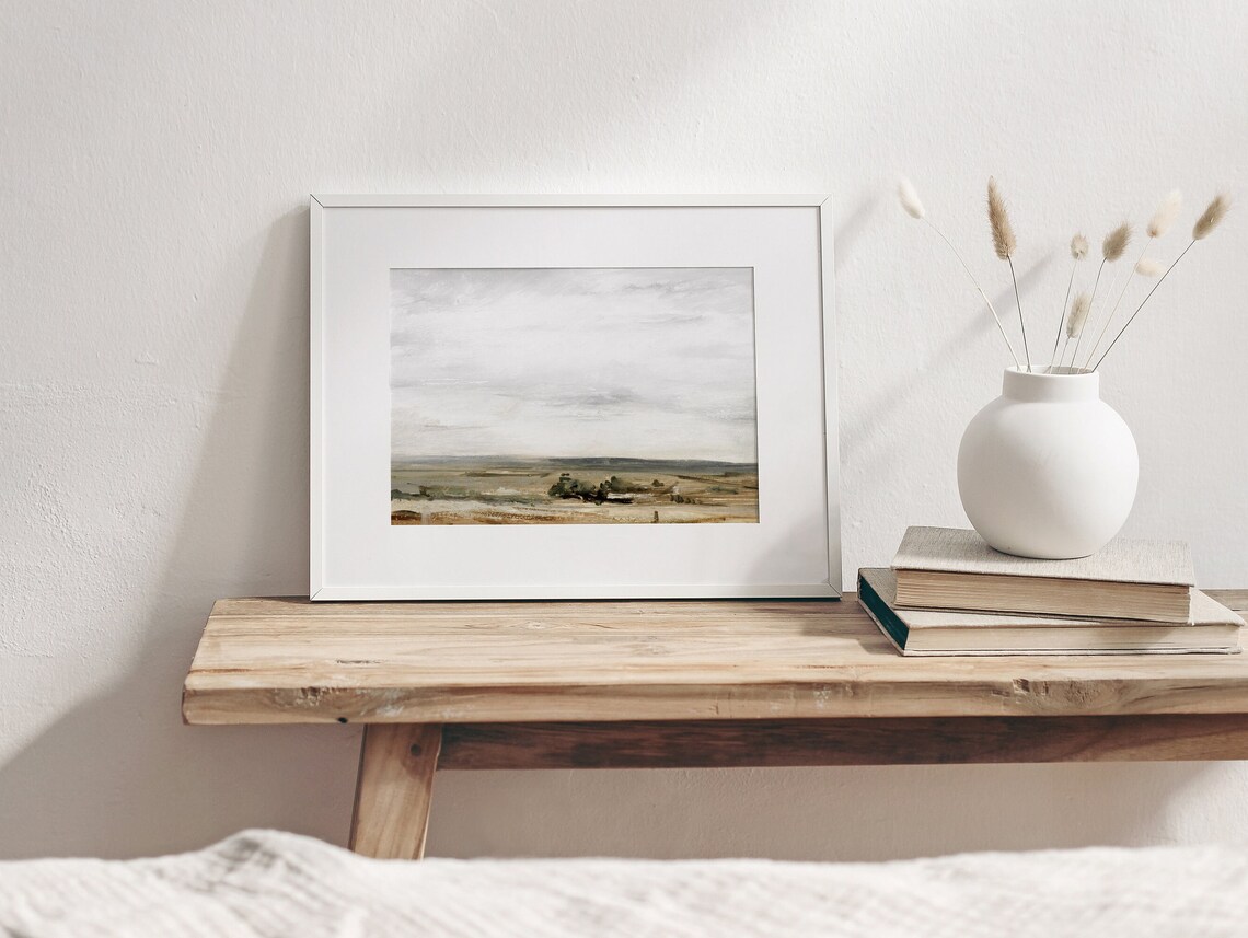 Looking East Vintage Desert Landscape Painting Minimal Neutral Artwork 730 - Image 2