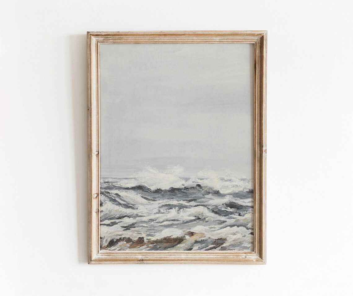White Caps Vintage Seascape Art Print, Ocean Waves