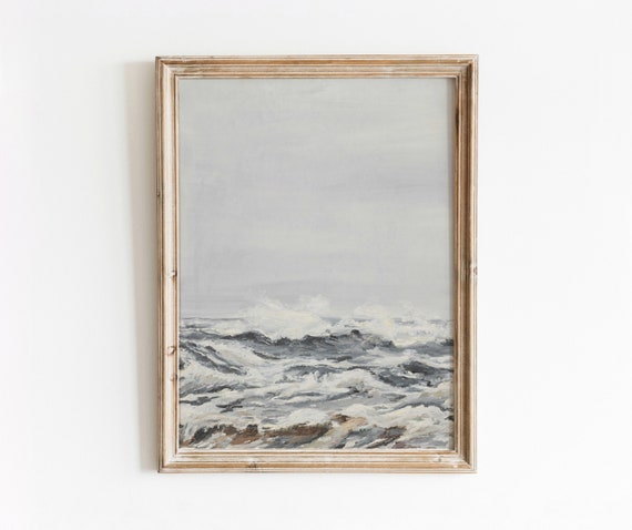 White Caps Vintage Seascape Art Print, Ocean Waves