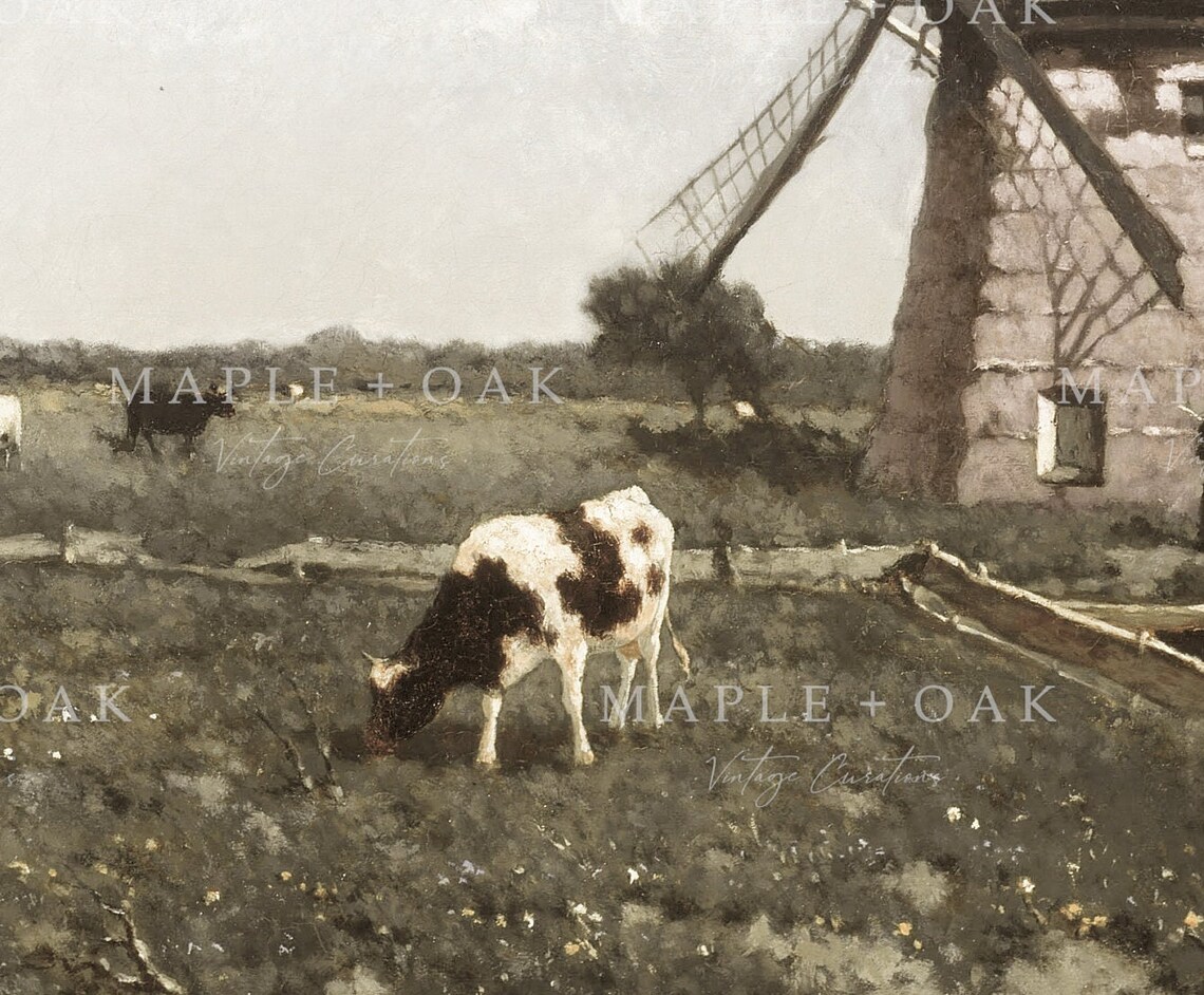 Windmill Cows Vintage Dutch Landscape Art Print - Image 2