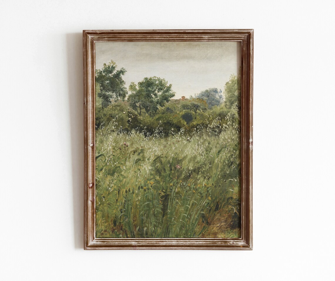 Oat Field Vintage Green Grass Oil Painting Art