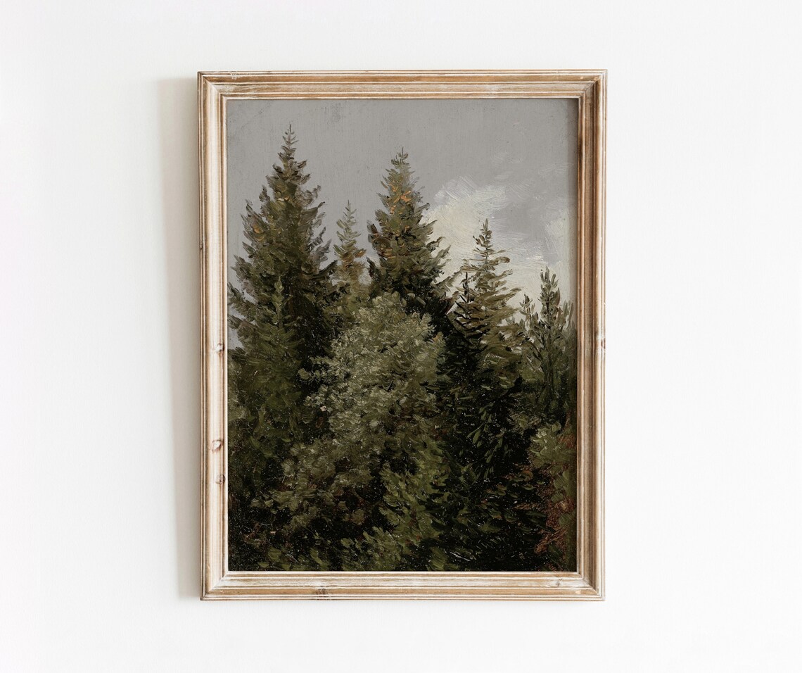 Conifers Vintage Tree Landscape Art Print