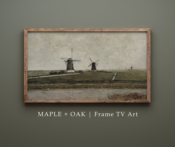 Frame Tv Art Vintage Moody Windmills Painting 130