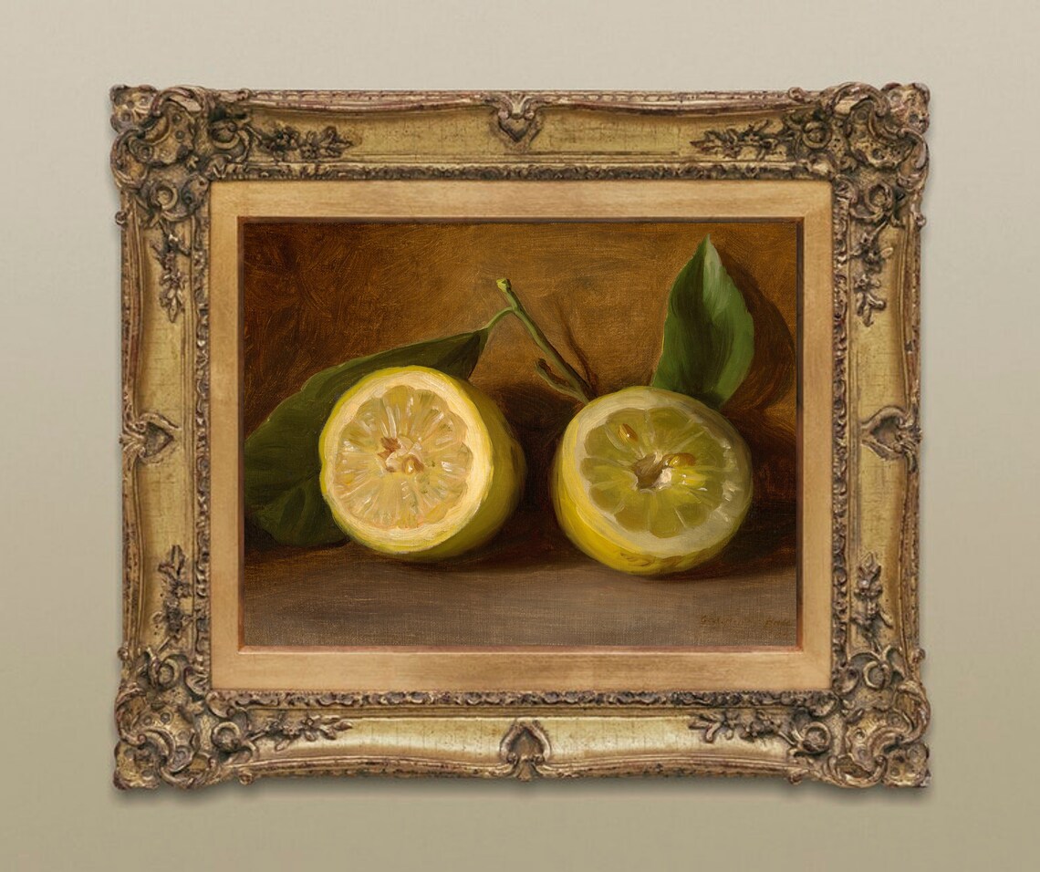 Vintage Lemon Still Life Oil Painting Art Print - Image 4