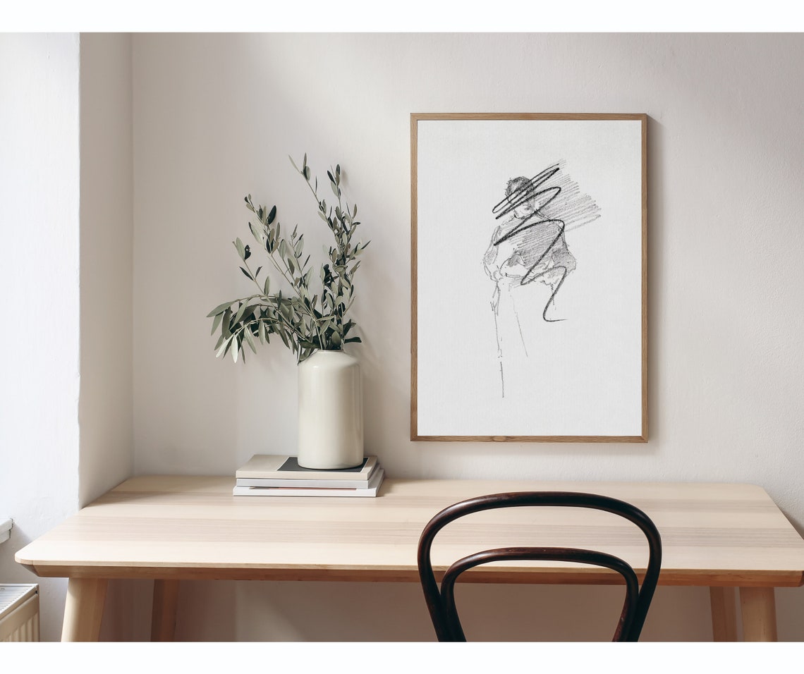 Scribbled Figure Abstract Minimal Line Drawing Seated Sketch Wall Art - Image 3