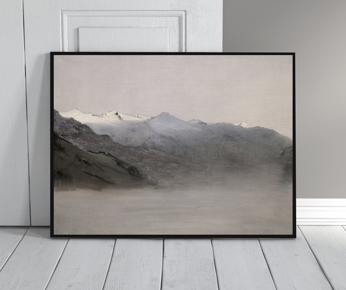 Misty Mountain Vintage Snow-Covered Landscape Art Print - Image 3