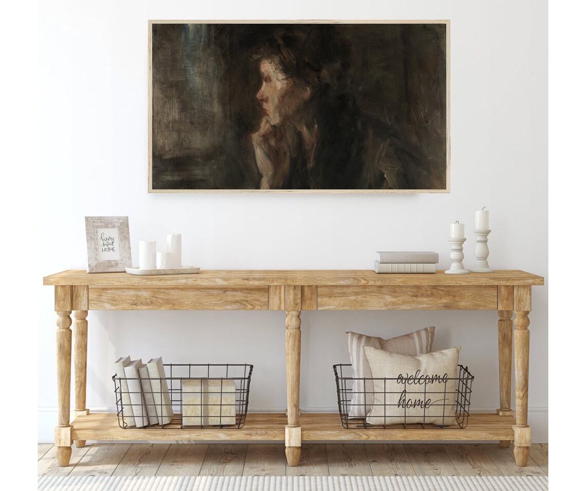 Vintage Contemplation Moody Portrait Painting Art Print - Image 3