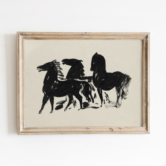 Black Horse Sketch Vintage Minimal Art Print